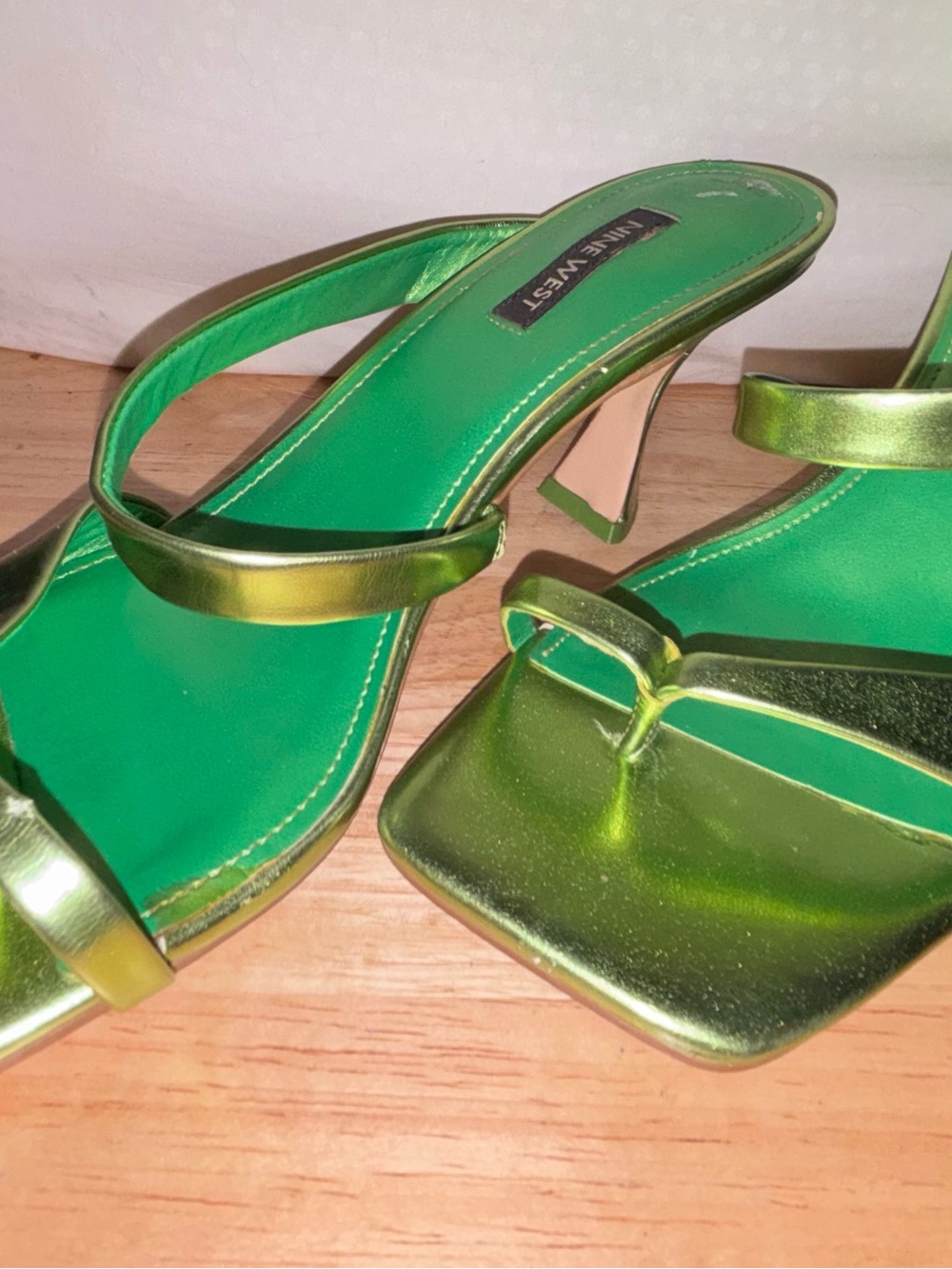 Nine West Metallic Lime Green Strappy Heeled Sandals